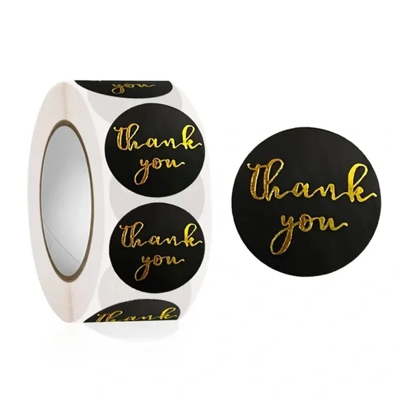 500 Black and Gold Thank You Stickers - Picture 1 of 4